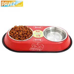 Большая двойная миска для домашних животных из нержавеющей стали, кормушка для собак, питьевая, легкая, питьевая, миска для кошек, миска для корма, 2 цвета, средний стандарт