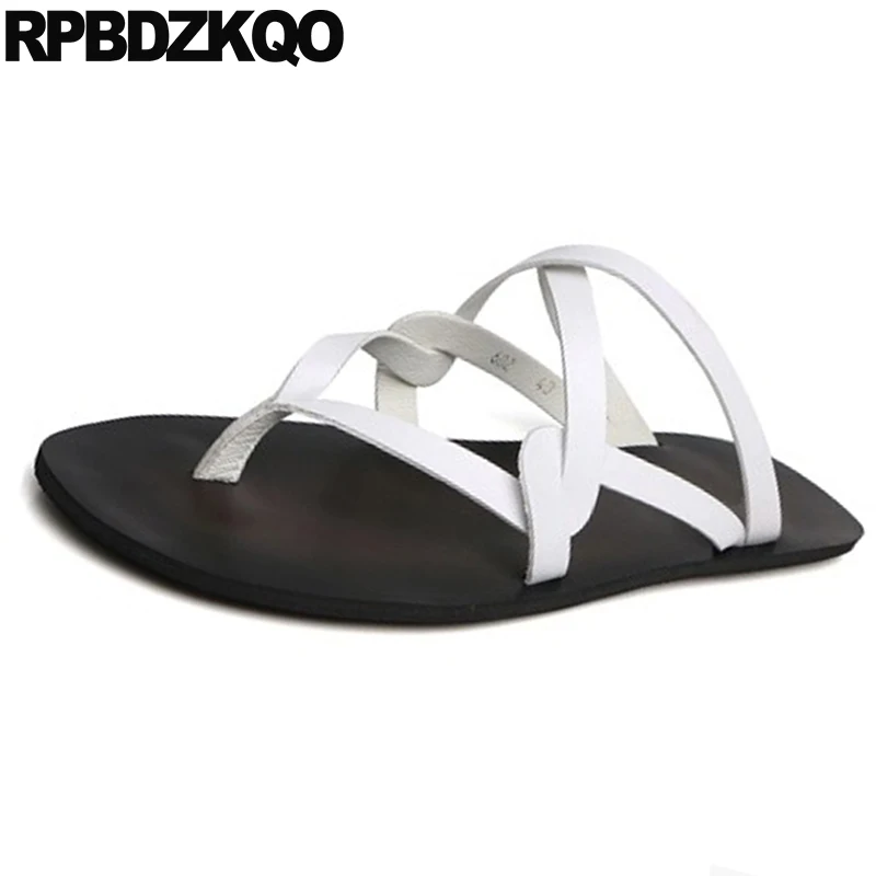 Мужчины гладиаторские сандалии лето Runway белый обувь шлепки кожа дизайнер ремень