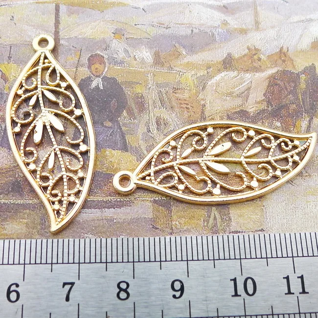 100pcs Charm hollow leaf pendants 13*43mm KC Gold Handmade Jewelry findings Making DIY Supplies European Alloy accessories Hots | Украшения