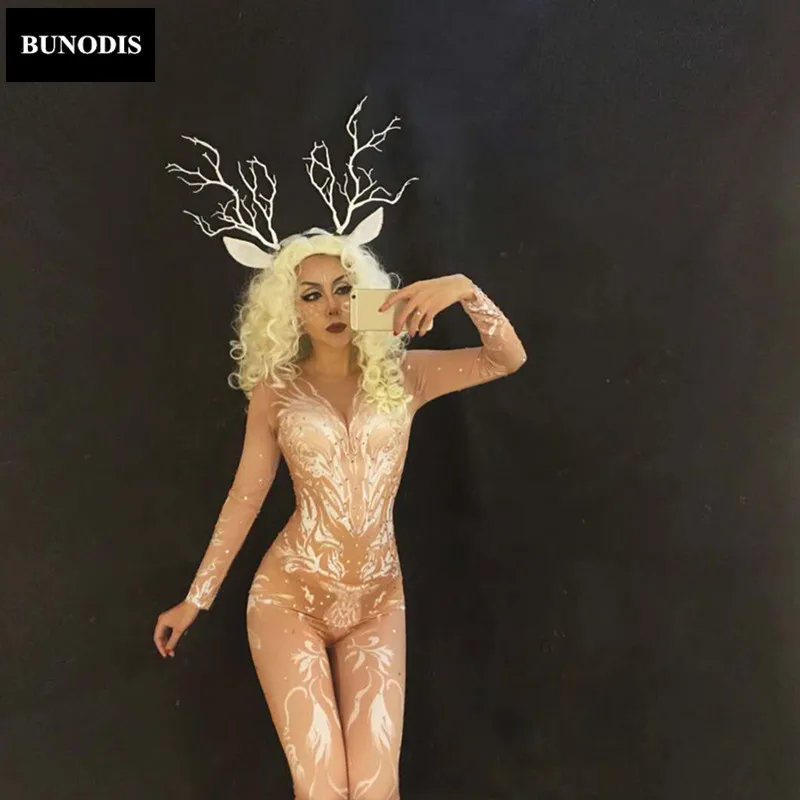 BU083 Лось Рождественская серия Сексуальный Боди Bling комбинезон вечеринка ночной
