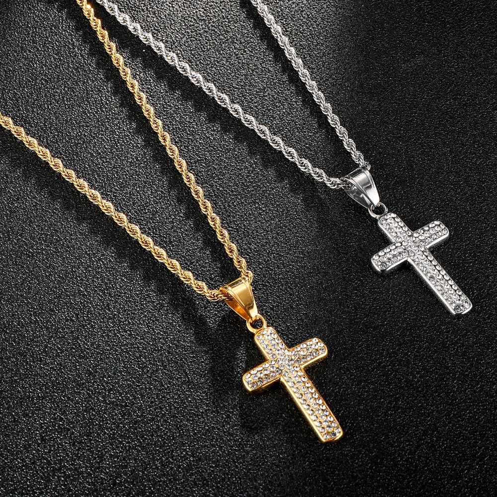 Хип-хоп Iced Out Bling крест ожерелье мужское золотого цвета из нержавеющей стали подвески и ожерелья для женщин и мужчин ювелирные изделия