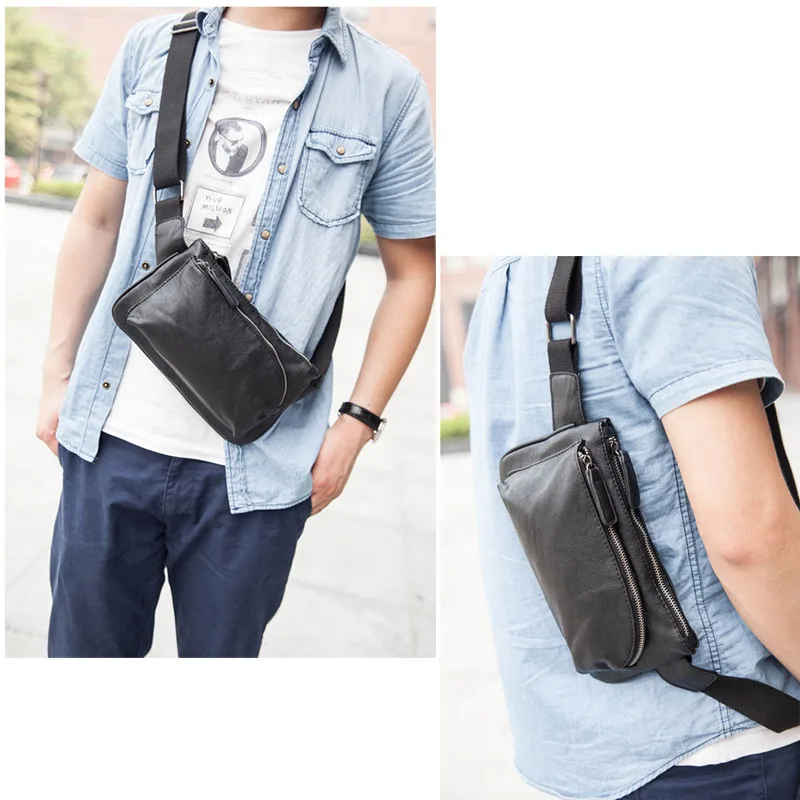 

Men's Vintage Fashion Lichee Pattern Leather Messenger Shoulder Pack Waist Sling Chest Bag Pouch Travel Casual Bag