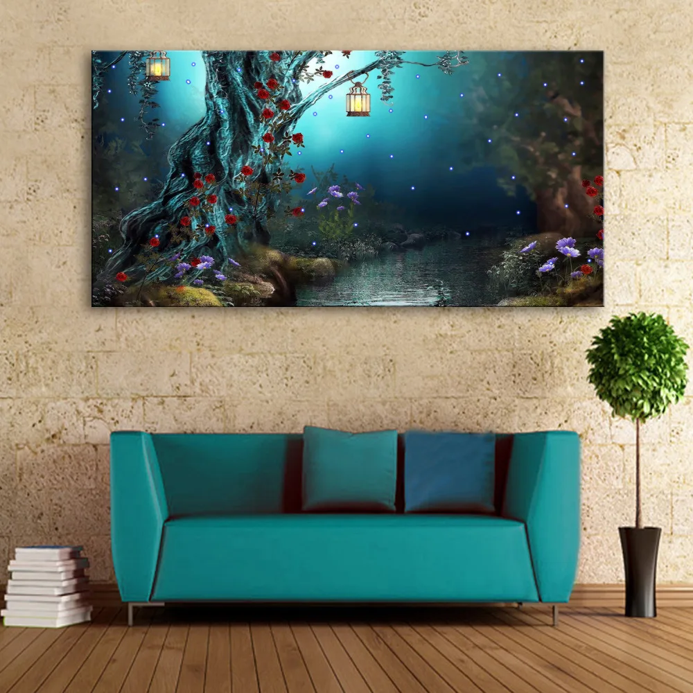 Отпечатки на холсте Древо реки светодиодный фон для детских фото в стиле принт