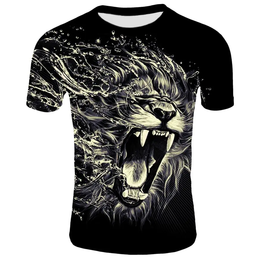 Summer new 3D printing men's T-shirt Yin Yang Lion men and women fashion brand shirt short-sleeved large size lion | Мужская одежда