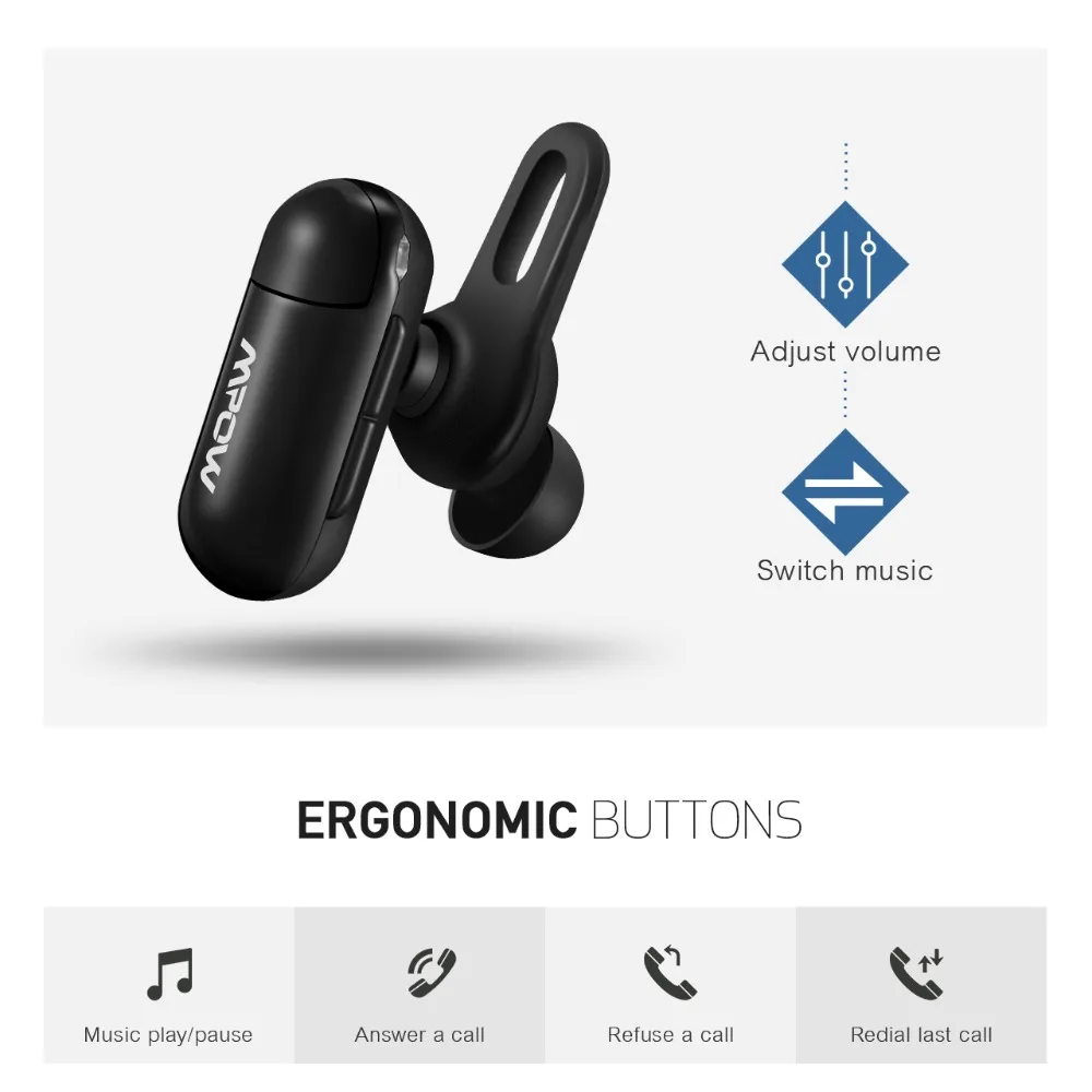 Mpow EM11 Мини Bluetooth наушники с простым регулятором громкости портативные беспроводные наушники-вкладыши с микрофоном и чехол для переноски