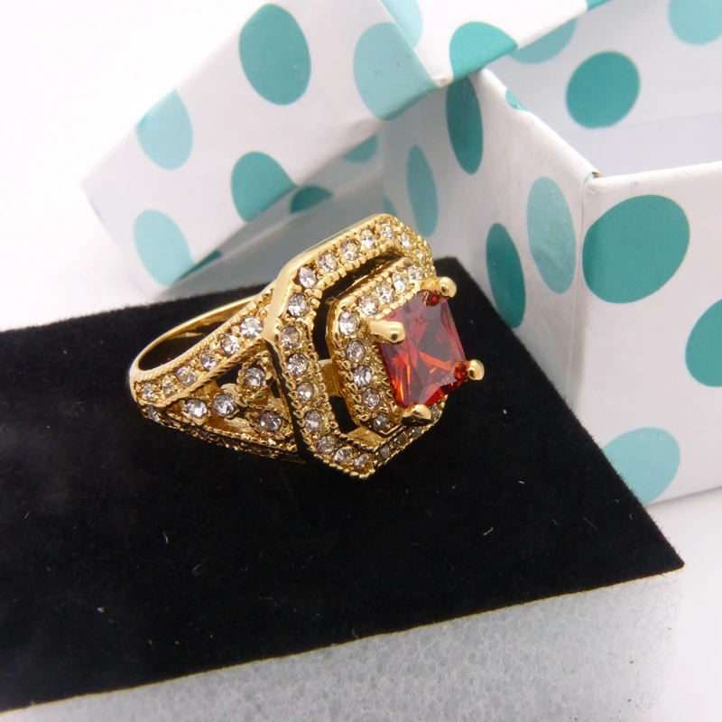 Кольцо в квадратной форме Halo желтое золото Женское кольцо для свадьбы размер 7