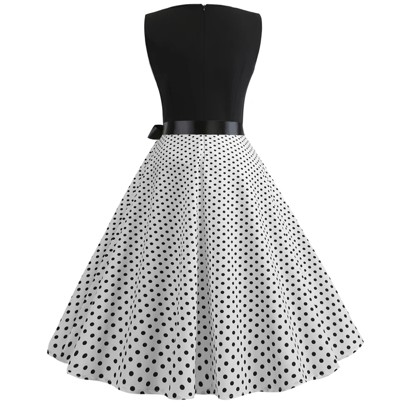 Bebovizi Women New 2019 Summer Black Patchwork Vintage Dresses Dot Print Casual Office Elegant Plus Size Party Bandage Dress | Женская