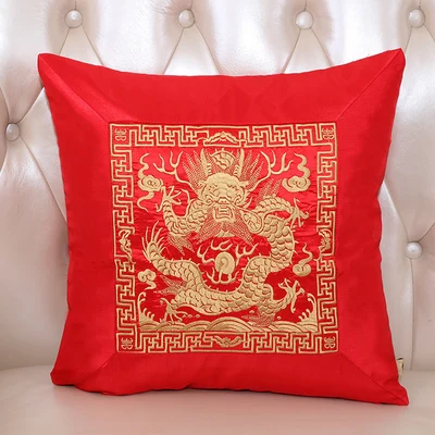 red dragon Вышитый кран Дракон Ретро Китайский чехол для подушки винтажный диван стул Автомобильная задняя Подушка декоративная Этническая атласная наволочка - Цвет: red dragon