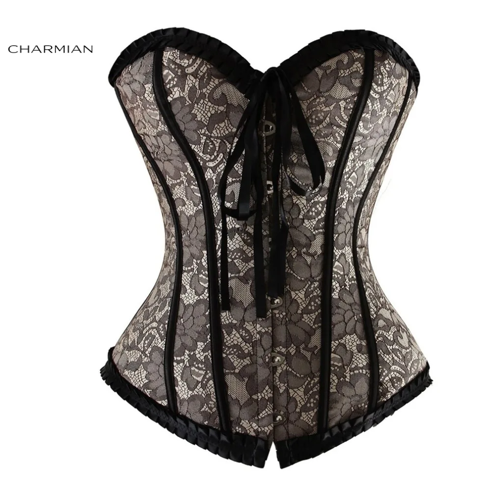 Женский сексуальный черный цветочный кружевной корсет Charmian бурлеск без бретелек