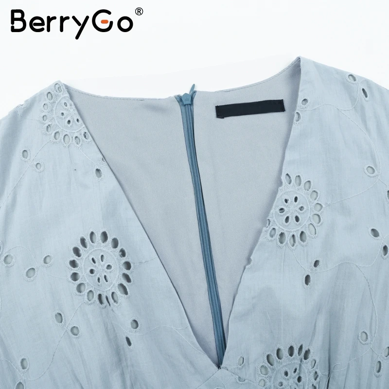 Женское платье с вышивкой BerryGo летнее пляжное из хлопка короткими рукавами