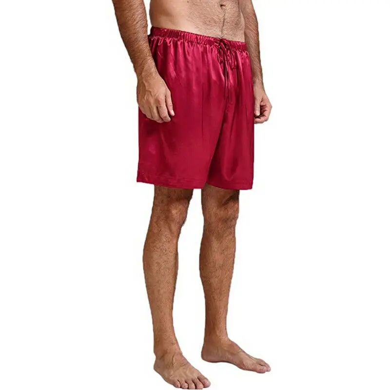 

Hot Men Satin Pajamas Sleepwear Stain Solid Casual Sleep Lounge Shorts Nightwear Summer Short Pants Male Sleep Bottoms