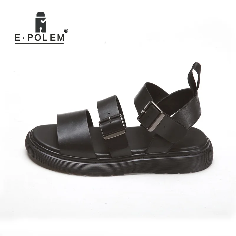

Summer Women's Sandals Black Couples Height Increasing Rome Genuine Leather Sandals Unisex Fashion Breathable Beach Sandals