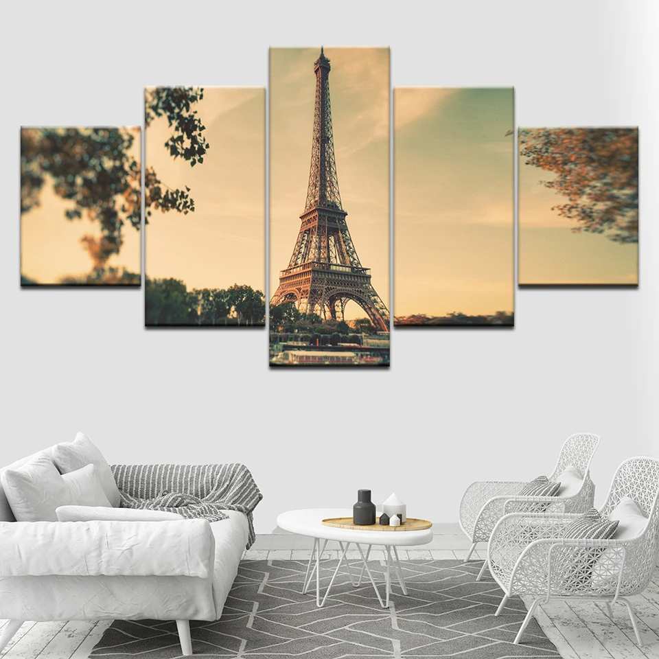 Холст настенные картины рамки домашний Декор 5 шт. Красивые Париж Эйфелева башня
