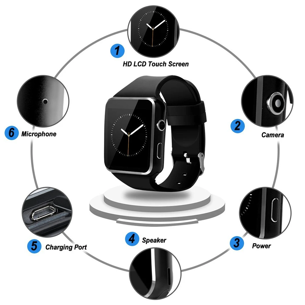 Ollly X6 Bluetooth Smart часы 16 ГБ Поддержка микро сим-карты Камера видео для Android Samsung HTC Sony