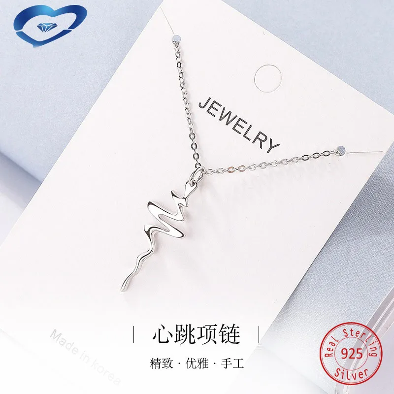 

Light heart beating 925 Sterling Silver chain pendant necklace For Women Fashion silver choker jewelry necklaces for girls