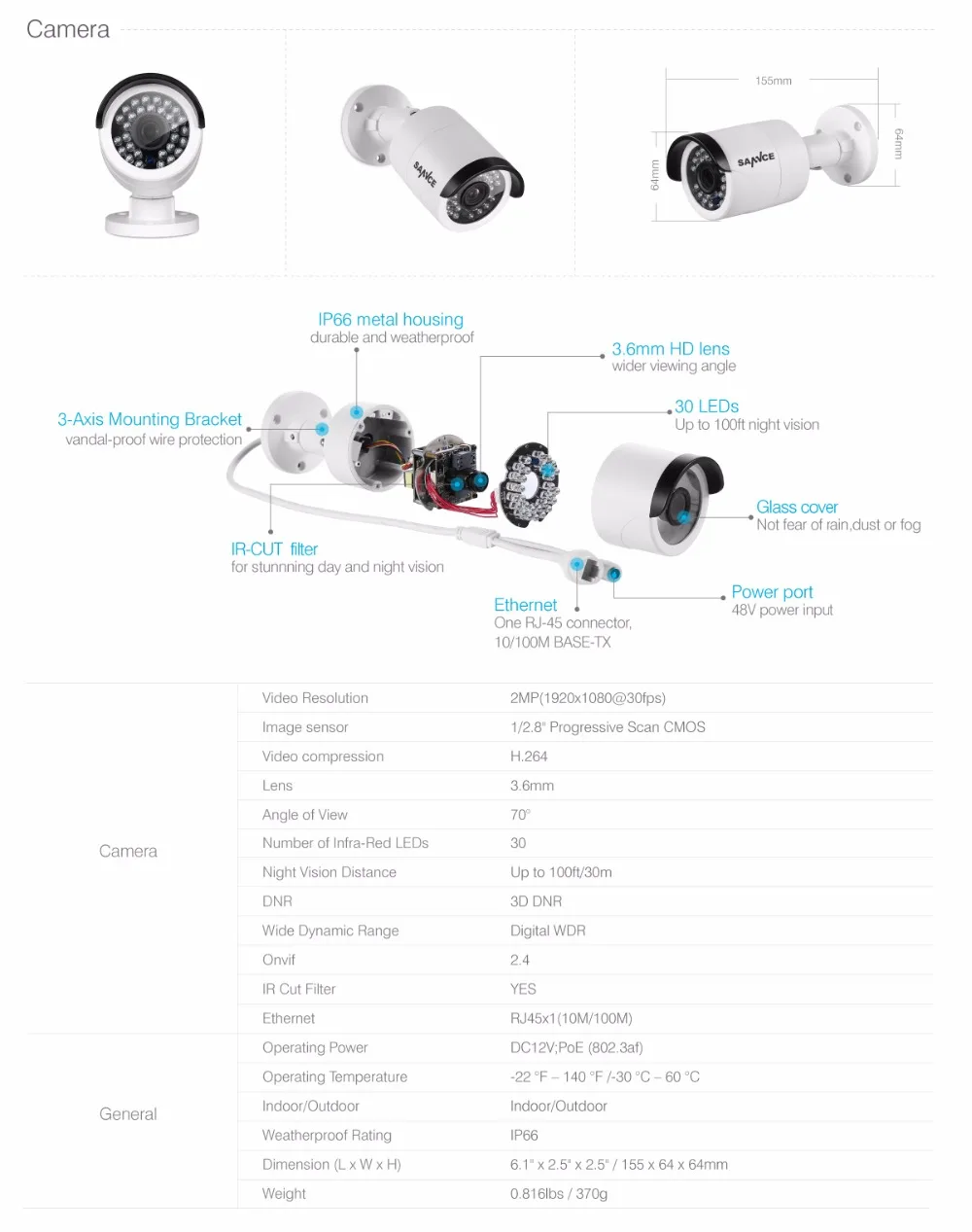 SANNCE 1080 P PoE, сетевые система видеонаблюдения(8) 2.0MP Открытый IP Камера Водонепроницаемый P2P ip-камера видеонаблюдения комплект 2 ТБ HDD
