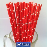 200pcs christmas red paper drinking straws with white starscheap holiday party cake pop sticksparty supplies decorations