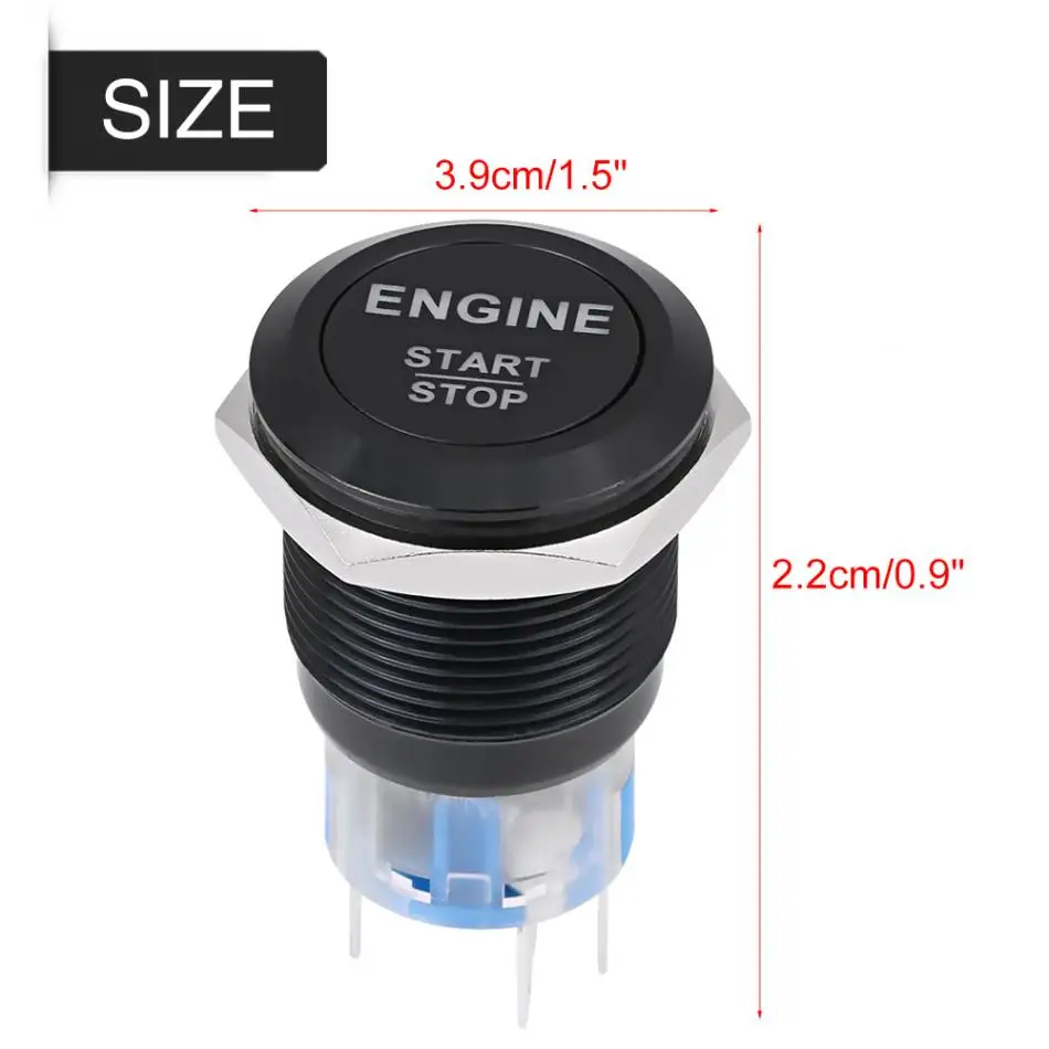 Auto Ignition Switch 19mm 12V White LED Silver /Black Car Engine Start Stop Push Button | Автомобили и мотоциклы