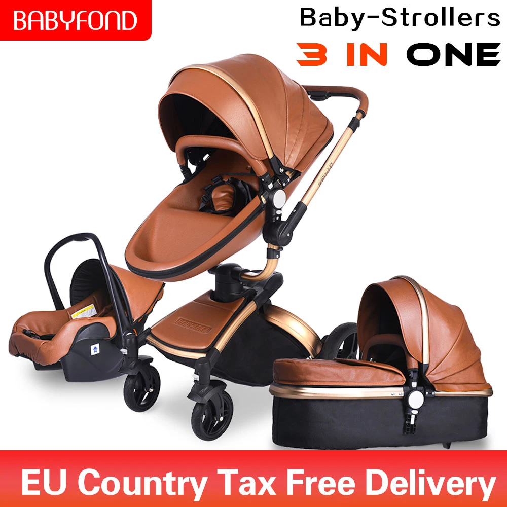 2021 newbaby 3 in 1 stroller Multifunctional baby pram luxurious  High Landscape Stroller Folding  gold 2 in 1 baby stroller images - 6