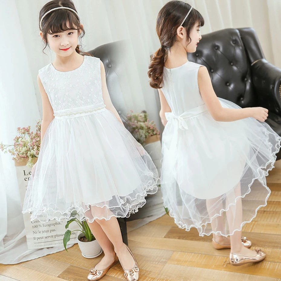 Летнее платье для девочек кружевное с цветочным рисунком подростков летняя