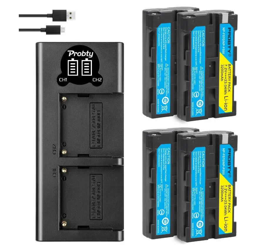 4BatteryWithCharger 3200 мАч NP-F550 NP-F330 NP F550 NP F330 батарея для камеры+ ЖК-дисплей двойной USB зарядное устройство для sony NP-F550 NP-750 YONGNUO освещение камеры - Цвет: 4BatteryWithCharger