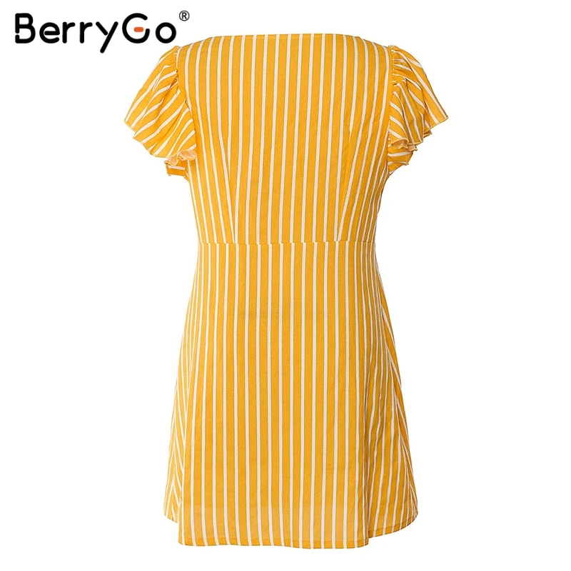 BerryGo женские платья винтажные полосатые с оборками коротким рукавом летние