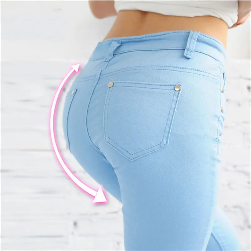 

Colored High Elastic Force Pencil Pants Jeans Formal Pants Female Low waist sexy Black Plus Size Casual Trouser Streetwear Women