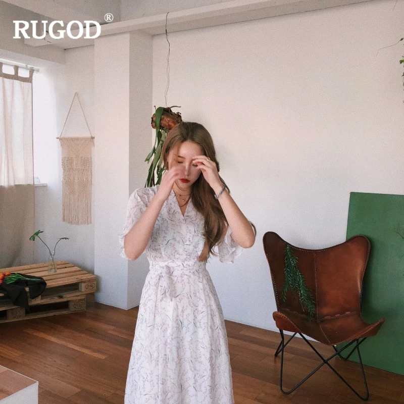 RUGOD Новое милое женское летнее платье с коротким рукавом однотонное элегантное