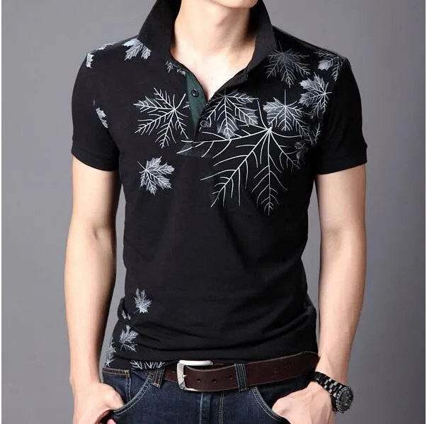 Мужская хлопковая рубашка-поло с принтом новинка 2018 модные футболки V-образным