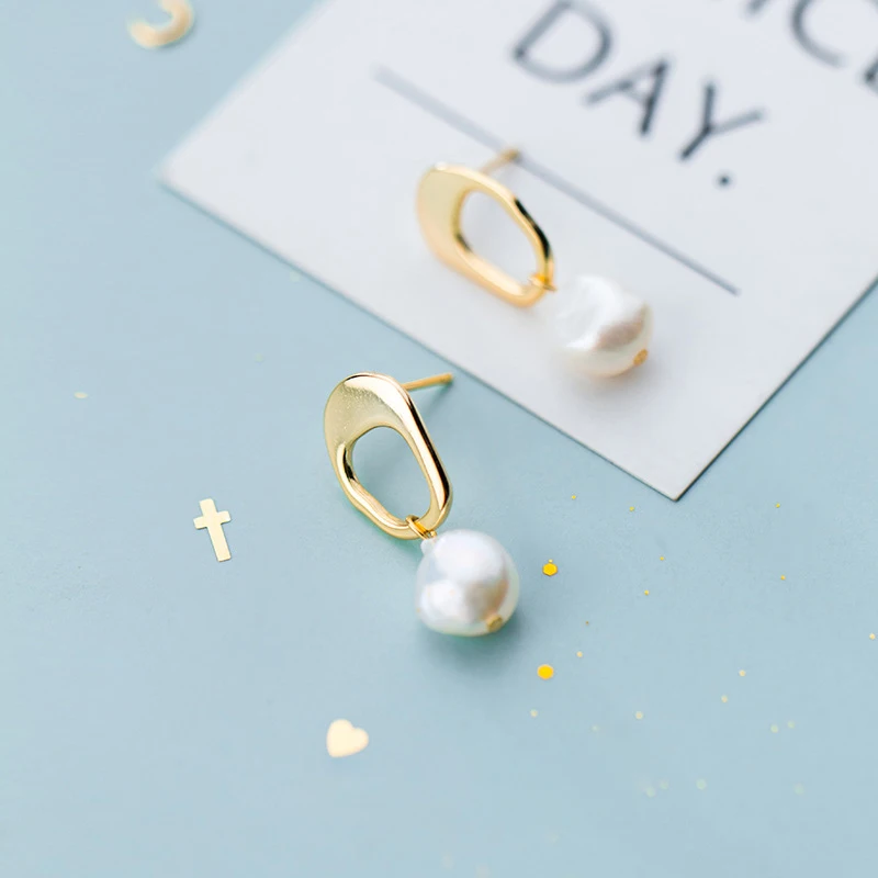 Женские серьги с золотым жемчугом Винтажные минимализм из серебра 925 пробы