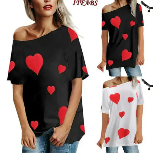 Новые модные женские свободные футболки с принтом Love на одно плечо и коротким