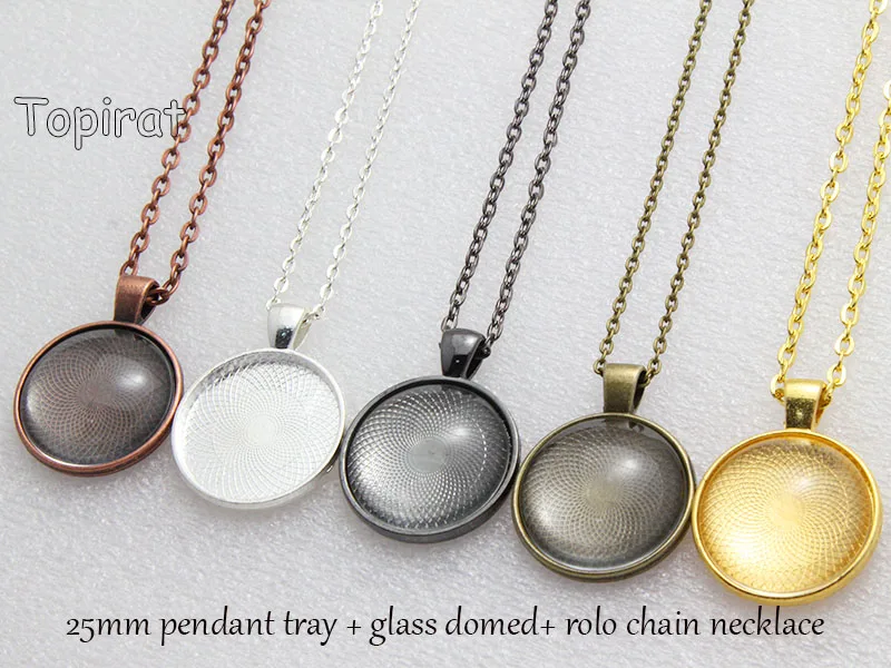 Набор из 10 комплектов ожерелья с подвеской Круглый базовый лоток 25 мм заготовки