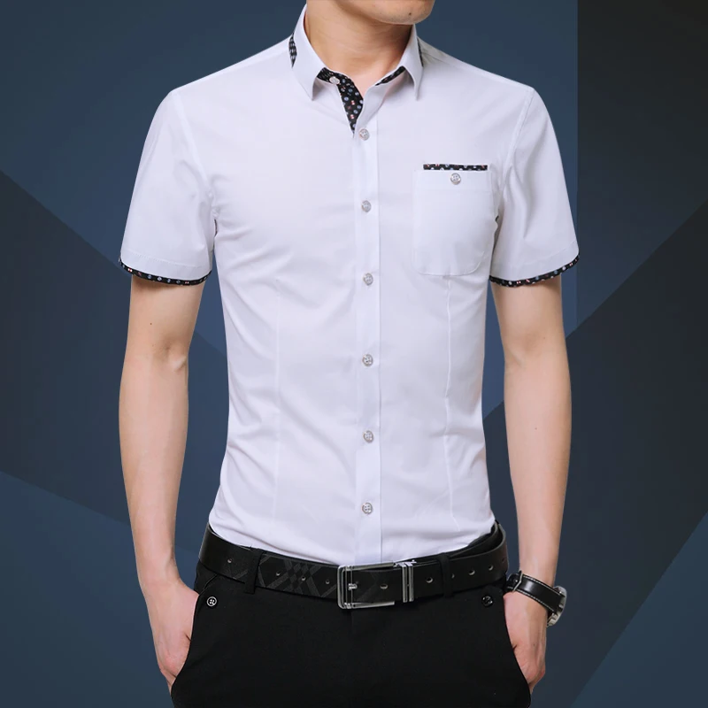 2019 New Arrival Brand Men's Summer Business Shirt Short Sleeves Turn-down Collar Tuxedo Shirt Shirt Men Shirts Big Size 5XL