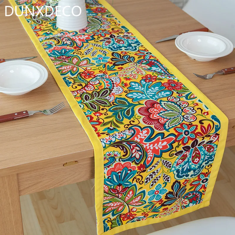 DUNXDECO настольная дорожка хлопковая скатерть китайский национальный цветочный принт Праздничная вечеринка украшение стола наземная ткань
