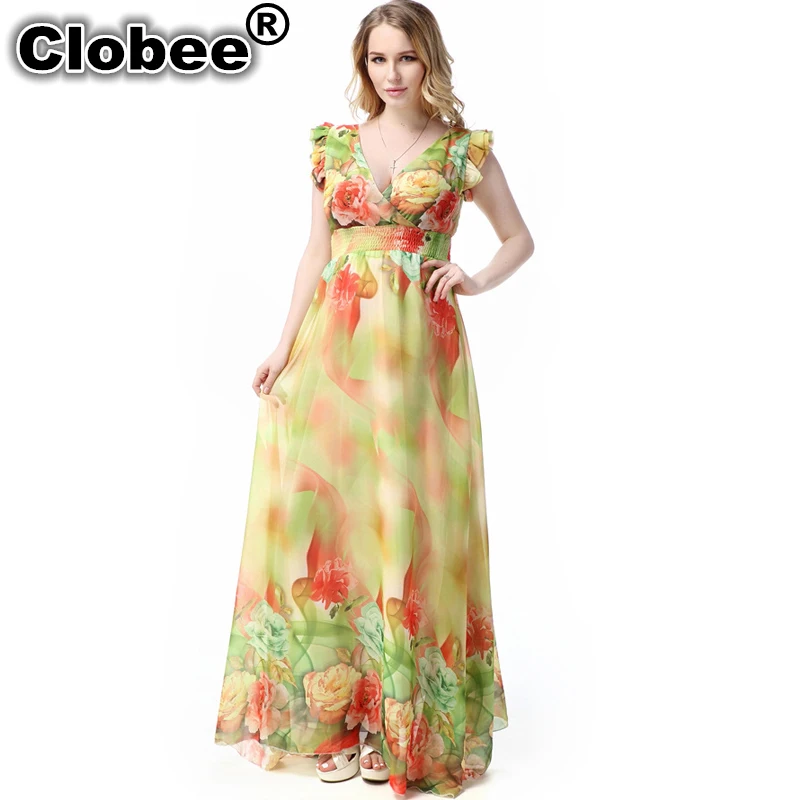 Женское длинное платье Clobee шифоновое большого размера с цветочным принтом в
