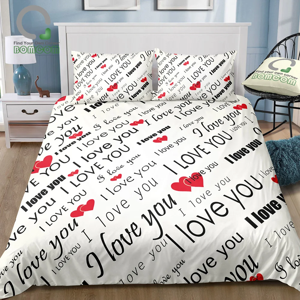 Романтический Комплект с пододеяльником BOMCOM цитата I Love You сердцами романтика