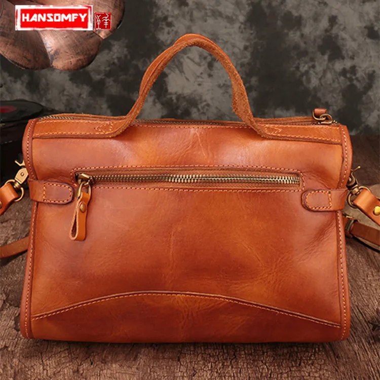 

Women Handbag Female Small Square Bag Wild Single Shoulder Bags Slung Messenger Bag Tide Handmade Vegetable Tanned Leather Soft