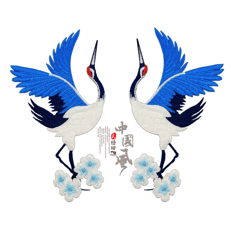 pair Chinese style embroidered Plum blossom Crane patch applique for DIY brooch coat/bag/garment accessories Parche | Дом и сад