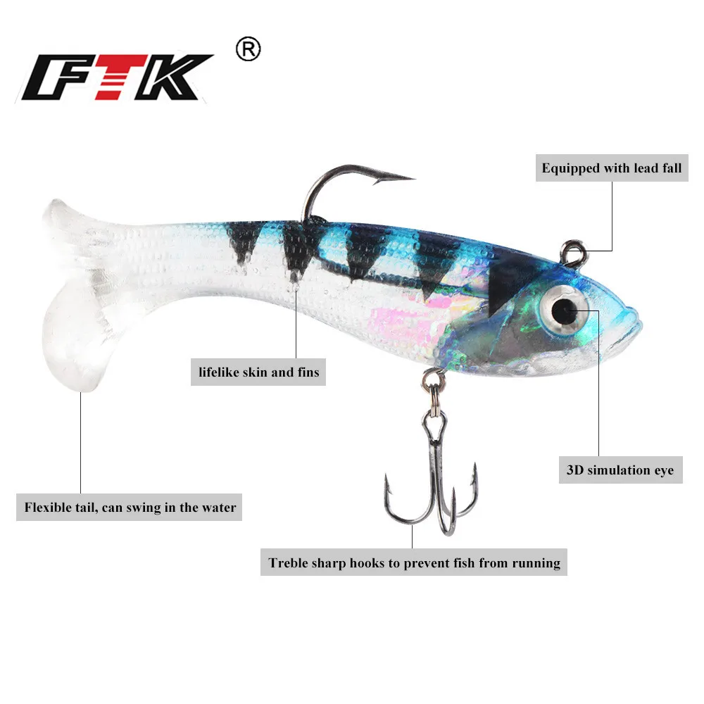 FTKFishing Мягкая приманка 1 шт. 80/100/120 мм 10 другим цвет приманки джиг для рыбалки с