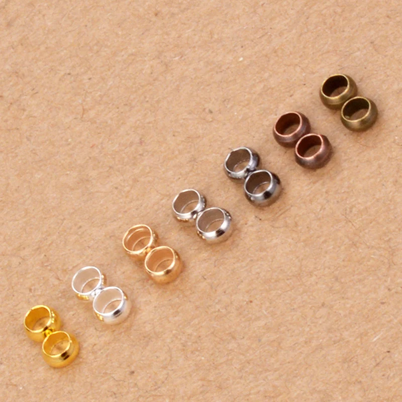 

Hot Sell 200pcs 2 2.5 3 3.5 4mm Gold Silver Rhodium Bronze Gunblack Crimp End Beads Jewelry Clasp Jewelry Findings Wholesale