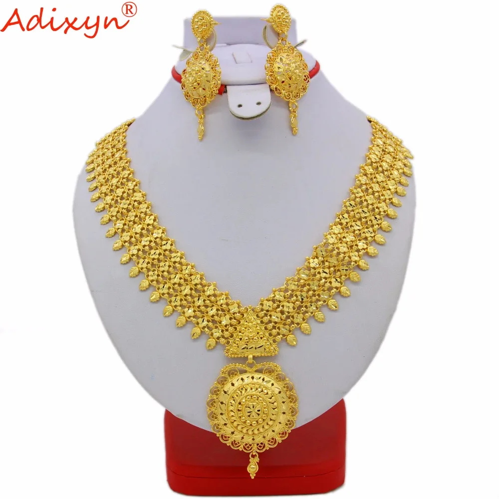 

Adixyn Two Styles Indian Necklace/Earrings Jewelry Set For Women Gold Color African/Dubai/Arab Wedding Jewelry Gifts N060810