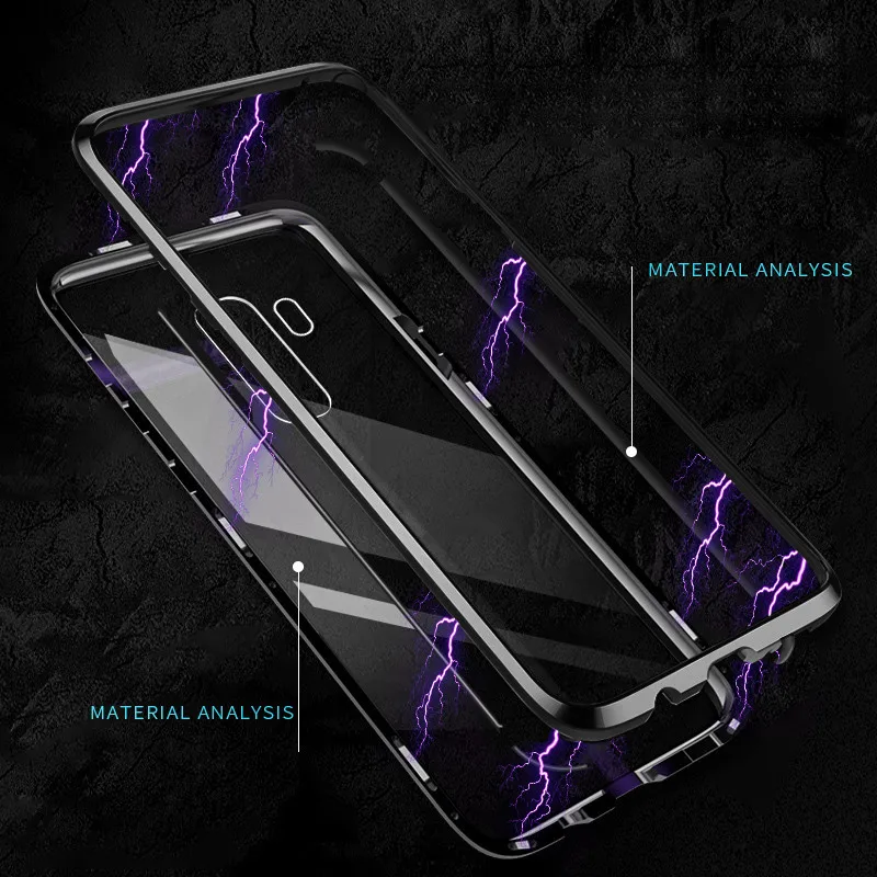 Luxury Metal Aluminum Bumper Case for Samsung Galaxy S8 S9 Plus Note 8 Tempered Magnetic Adsorption Technology Flip |