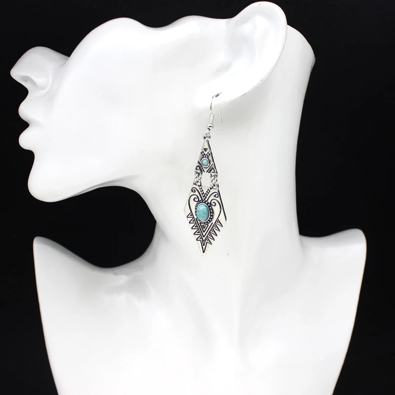 GDHY Богемские серьги капли ромб гравировка узор инкрустированные Цвет камень для