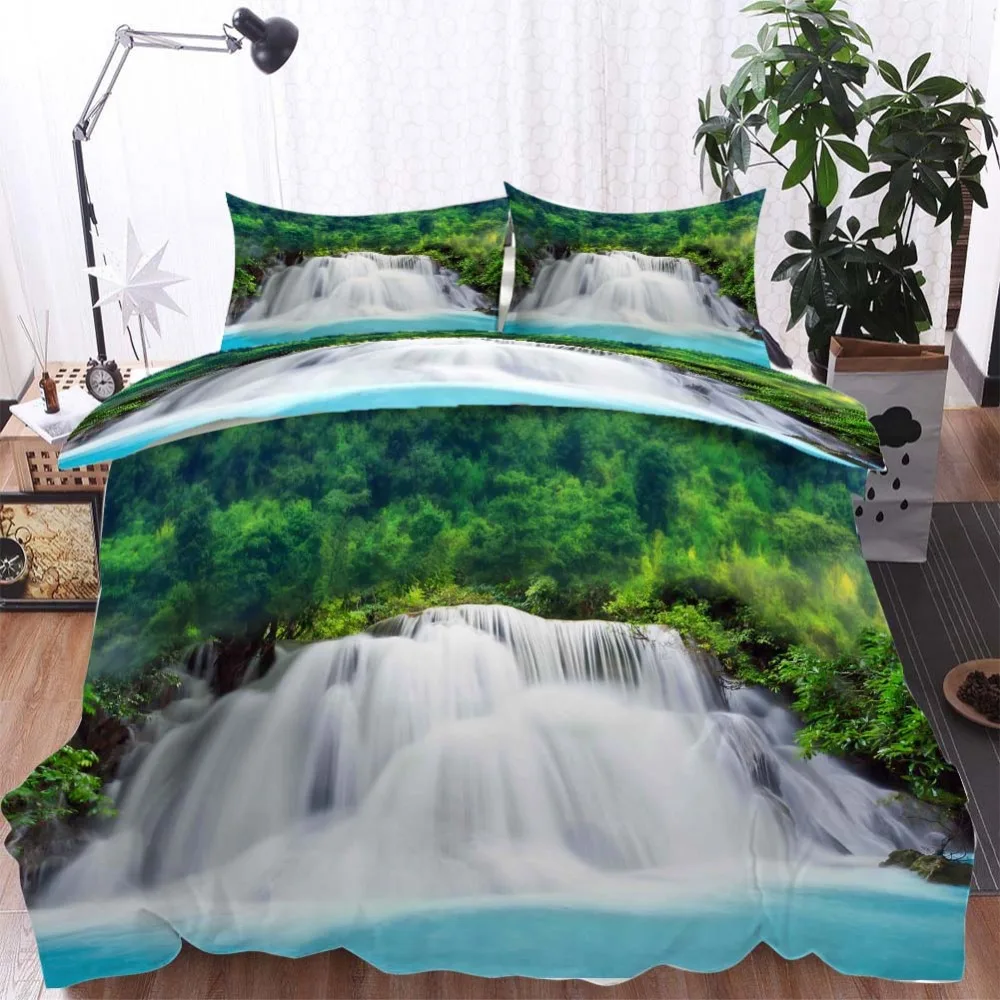 Зеленый лес водопад постельные принадлежности одеяло пододеяльник набор