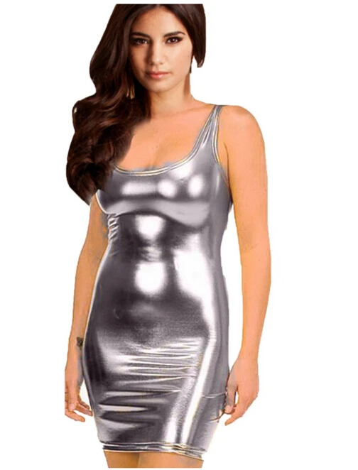 

MYTL Women's Synthetic Leather Metallic Clubwear Mini Dress 3 Colors