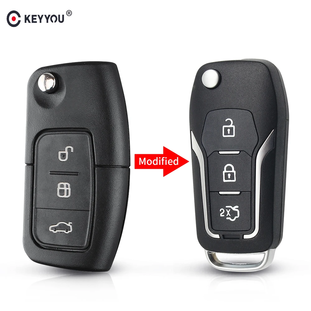 KEYYOU 3 Buttons Modified Filp Car Remote Key Shell For Ford Mondeo Focus Fiesta C Max S Max Galaxy Fob Keyless Entry Case