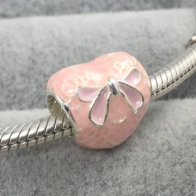 Розовый бант и кружевное сердце розовые эмалированные подвески европейские