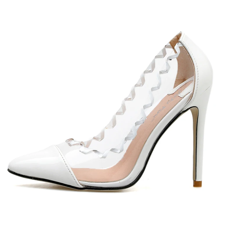 2019 г. Летние женские босоножки на высоком каблуке 11 см пикантные прозрачные туфли