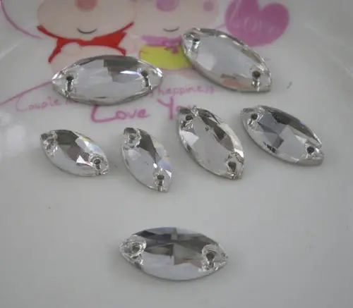 both hole clear horse eye steeple faceted glass crystal silver flat back rhinestones clothing shoes fashion applique sew 50pcs | Дом и сад
