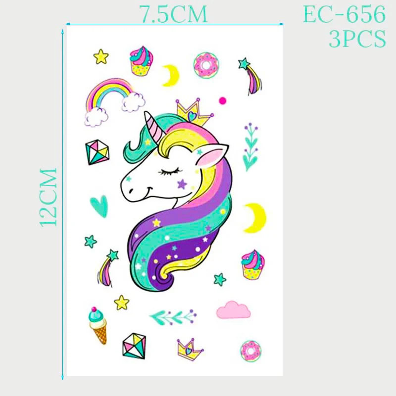 3pcs Tattoo Stickers На день рождения с изображением единорога декоративный комплект Единорог пластины салфетки для стаканчиков покрытие стола Беби Шауэр детский украшение на день рождения, вечеринку поставки - Цвет: 3pcs Tattoo Stickers